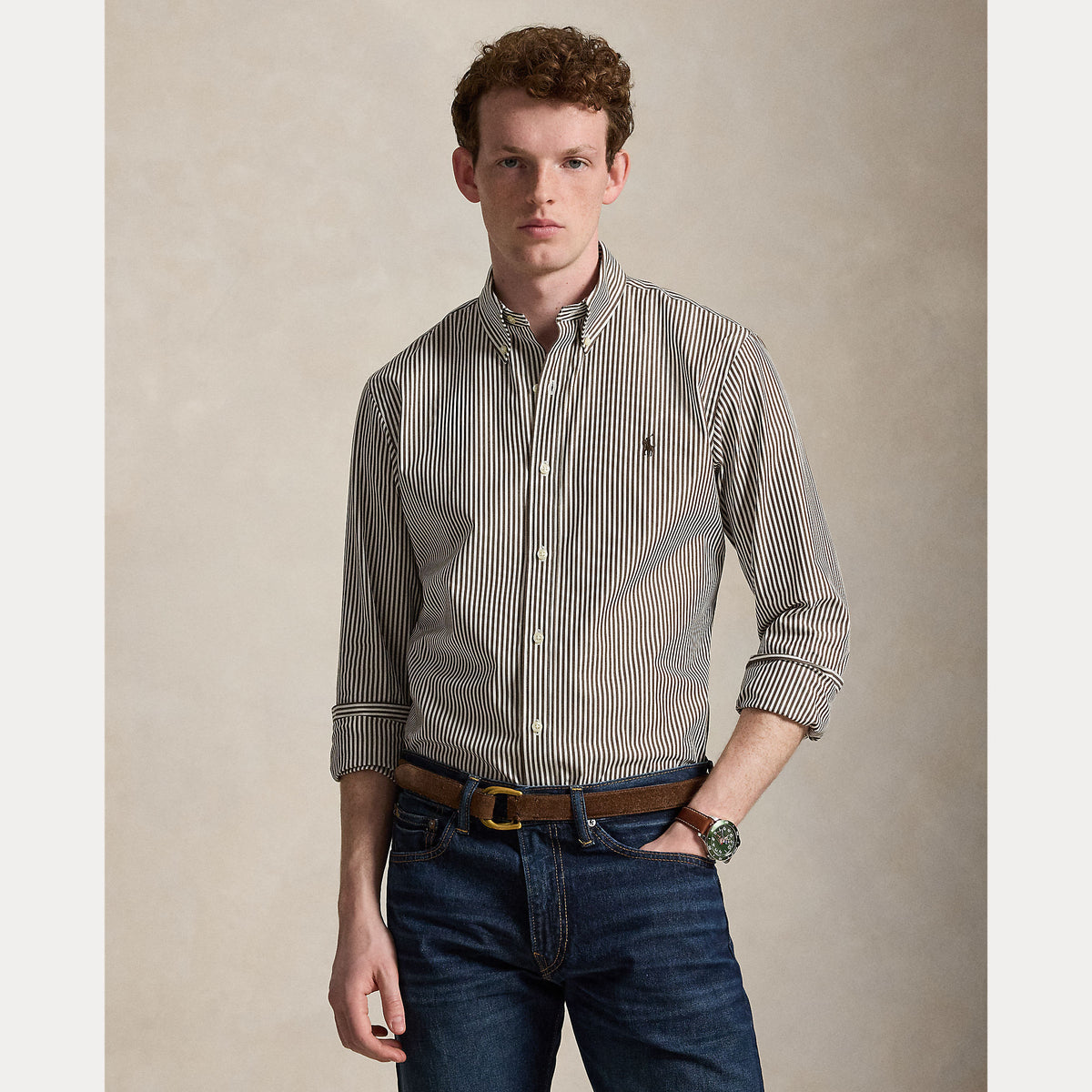 Camicia a righe in popeline elasticizzato su misura