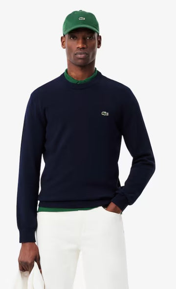 Pullover girocollo monocromatico in cotone Lacoste