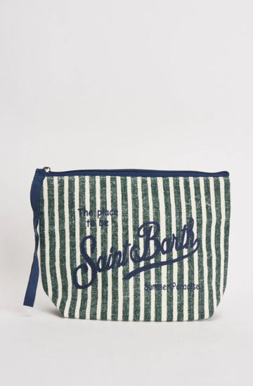 MC2 SAINT BARTH pochette donna aline in lino a righe verde