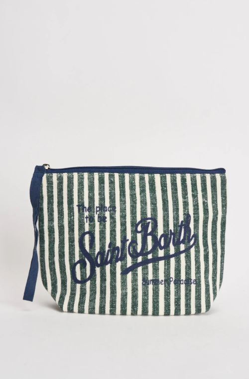 MC2 SAINT BARTH pochette donna aline in lino a righe verde