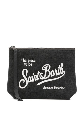 Pochette Aline MC2 Saint Barth grigio denim con ricamo a contrasto