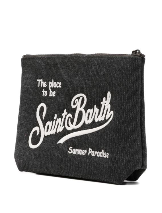 Pochette Aline MC2 Saint Barth grigio denim con ricamo a contrasto
