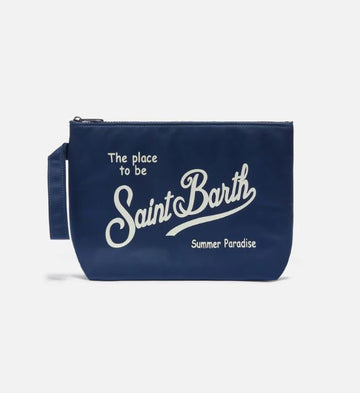 Pochette grande Aline in nylon blu tinta unita