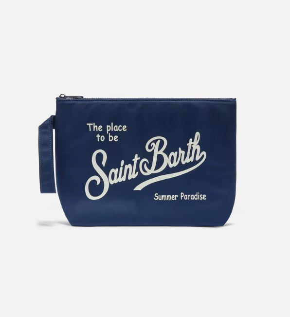 Pochette grande Aline in nylon blu tinta unita