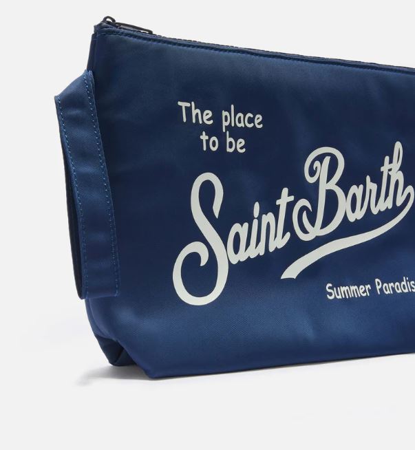 Pochette grande Aline in nylon blu tinta unita