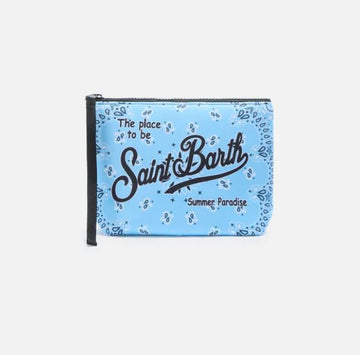 Pochette Aline in scuba con stampa bandana azzurra