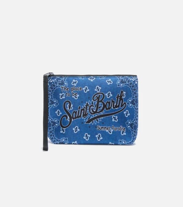 Pochette Aline in scuba con stampa bandana blu