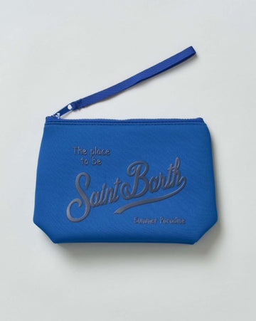 Pochette MC2 Saint Barth Aline blu China in scuba con scritta logo stampata a contrasto