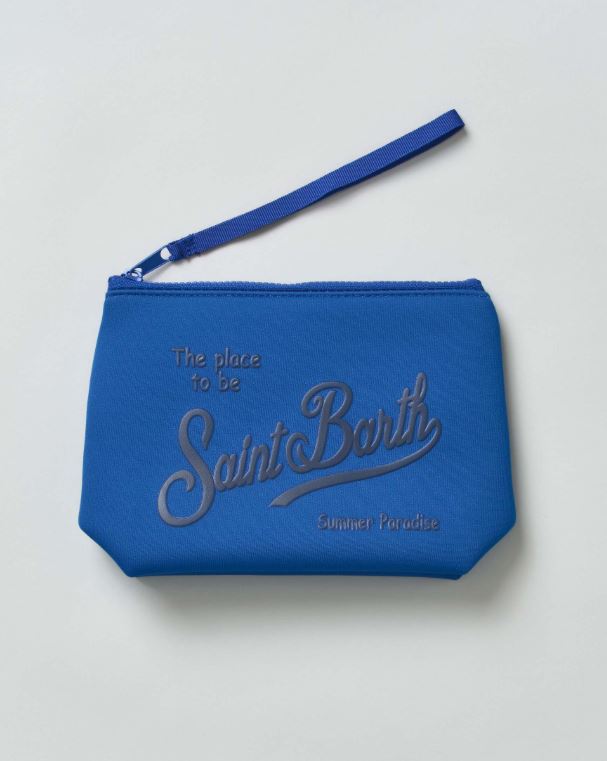 Pochette MC2 Saint Barth Aline blu China in scuba con scritta logo stampata a contrasto