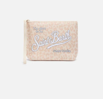 Pochette Aline in scuba con stampa leopardata beige