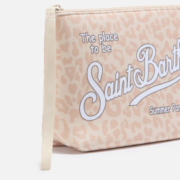 Pochette Aline in scuba con stampa leopardata beige