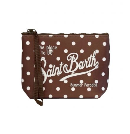 Pochette Aline bianca in neoprene con stampa grafica orologio e scritta Time Is Money