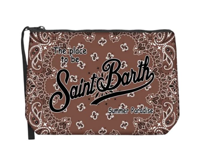 Pochette Aline bianca in neoprene con stampa grafica orologio e scritta Time Is Money