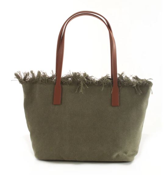Borsa city medium in canvas da donna verde militare