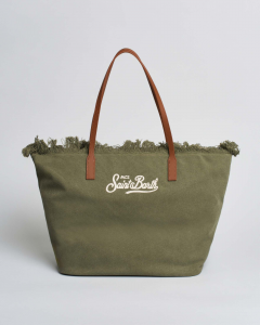 Borsa City MC2 Saint Barth Regular in cotone verde militare con chiusura a zip e frange