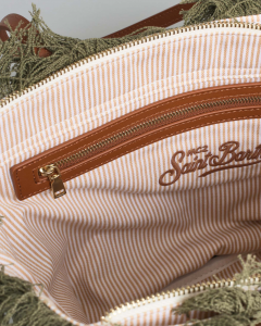 Borsa City MC2 Saint Barth Regular in cotone verde militare con chiusura a zip e frange