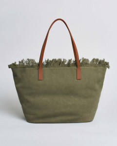 Borsa City MC2 Saint Barth Regular in cotone verde militare con chiusura a zip e frange