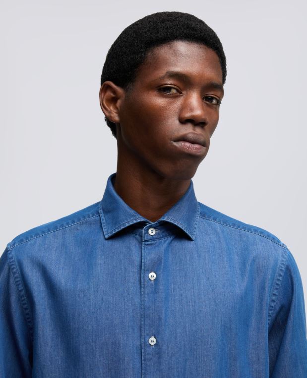 CAMICIA VIC IN TWILL DI COTONE ORGANICO - DENIM
