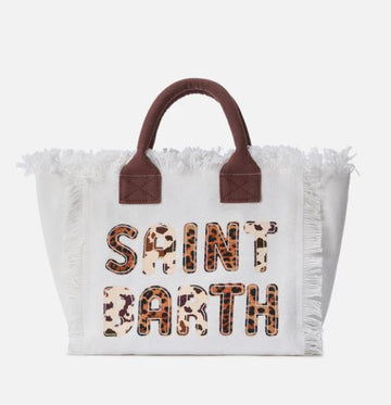 Borsa Colette in canvas bianca con patch logo animalier