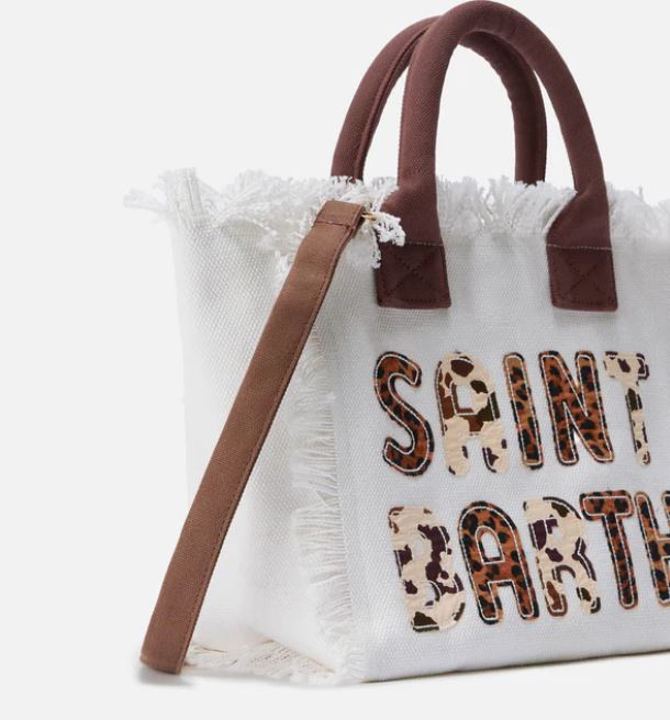 Borsa Colette in canvas bianca con patch logo animalier