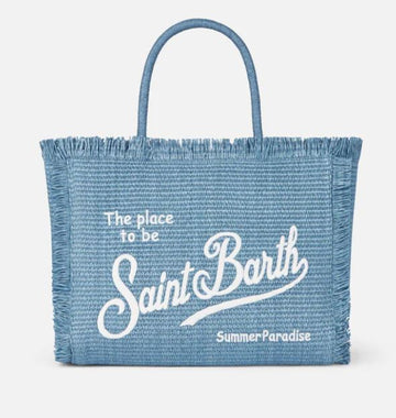 Borsa effetto paglia in denim blu