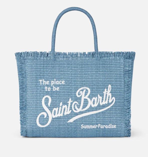 Borsa effetto paglia in denim blu