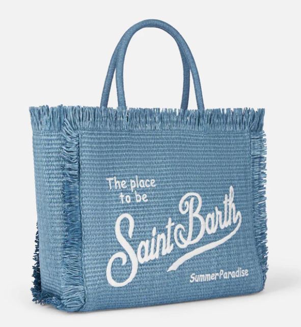 Borsa effetto paglia in denim blu