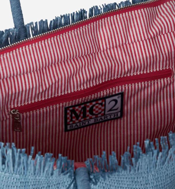 Borsa effetto paglia in denim blu