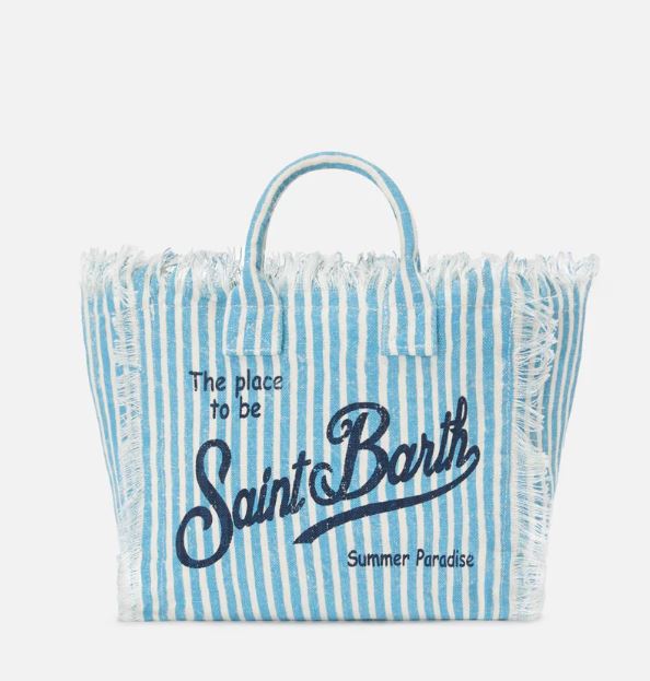 Borsa Colette in lino a righe azzurre e bianche