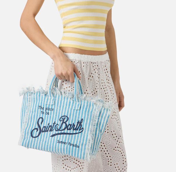 Borsa Colette in lino a righe azzurre e bianche