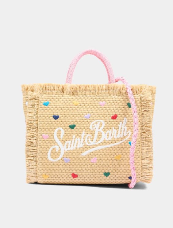 Borsa MC2 SAINT BARTH donna COLETTE PAGLIA CUORI RICAMATI MULTICOLOR
