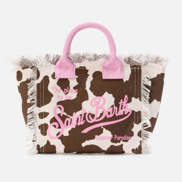 Borsa Colette in canvas con fantasia muccata e dettagli a contrasto