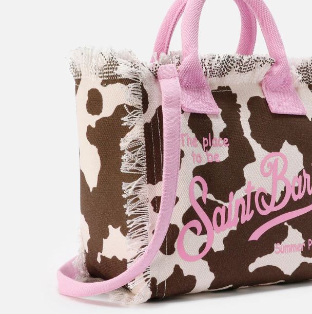 Borsa Colette in canvas con fantasia muccata e dettagli a contrasto