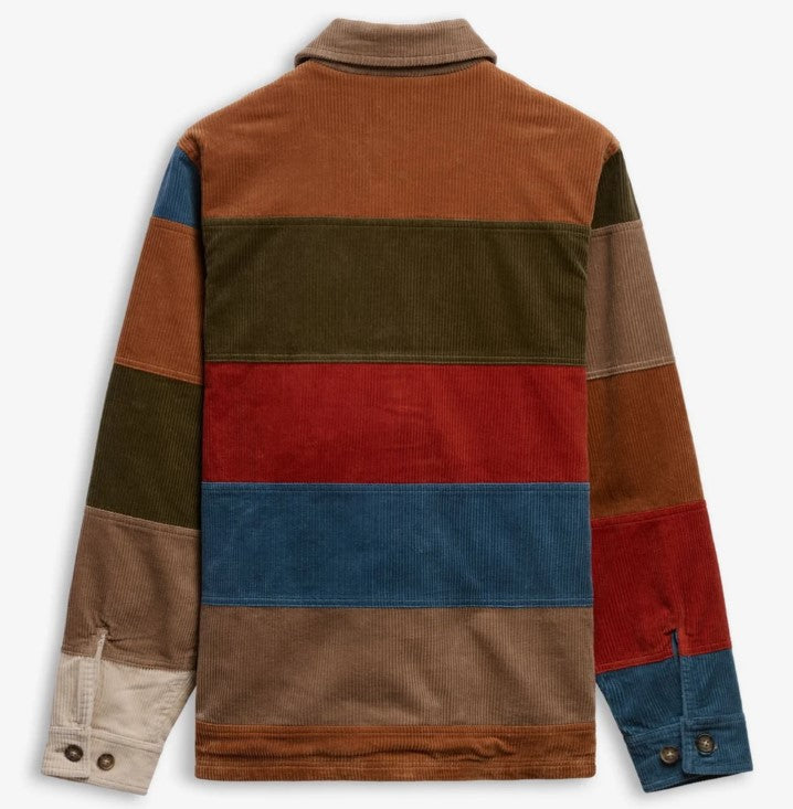 Giacca unisex in velluto a coste beige e marrone con patchwork e estetica vintage