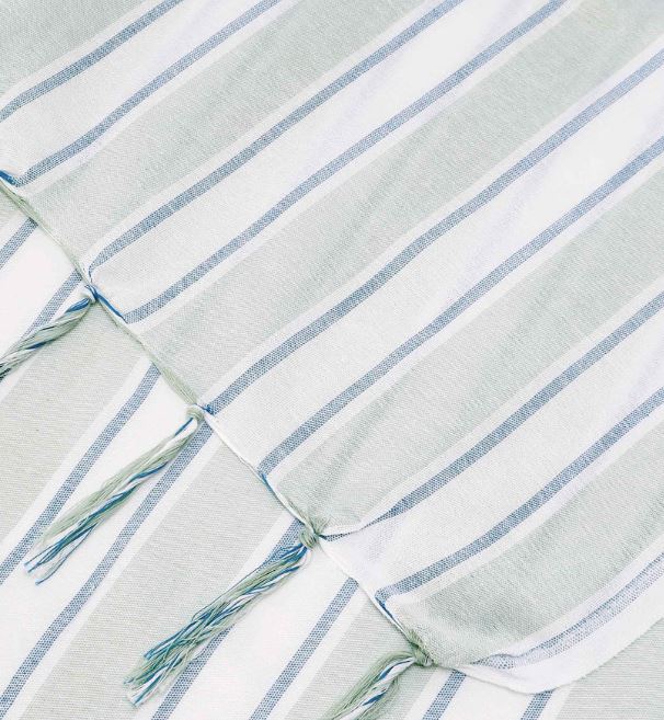 Telo mare Foutas Lighta righe verde acqua e bianco con logo ricamato