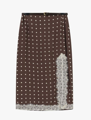Gonna midi a pois con inserti in pizzo e spacco