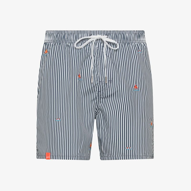 Shorts mare a righe con ricami