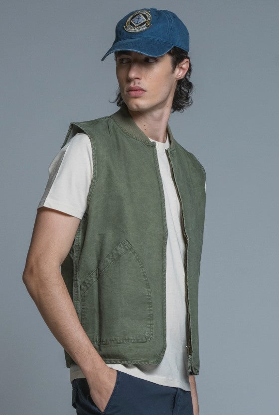 TERRY GILET ZIP COTTON SLUB