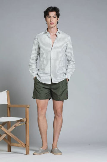 Camicia Riley righe verdi misto lino