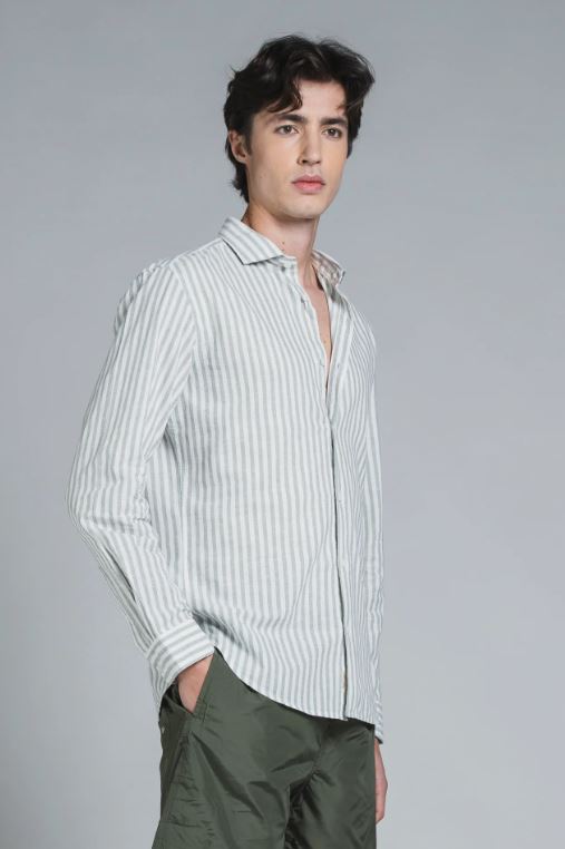 Camicia Riley righe verdi misto lino