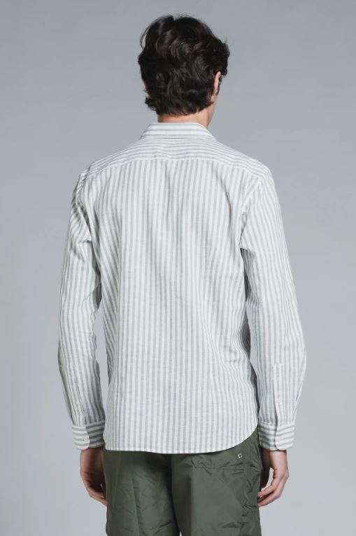 Camicia Riley righe verdi misto lino
