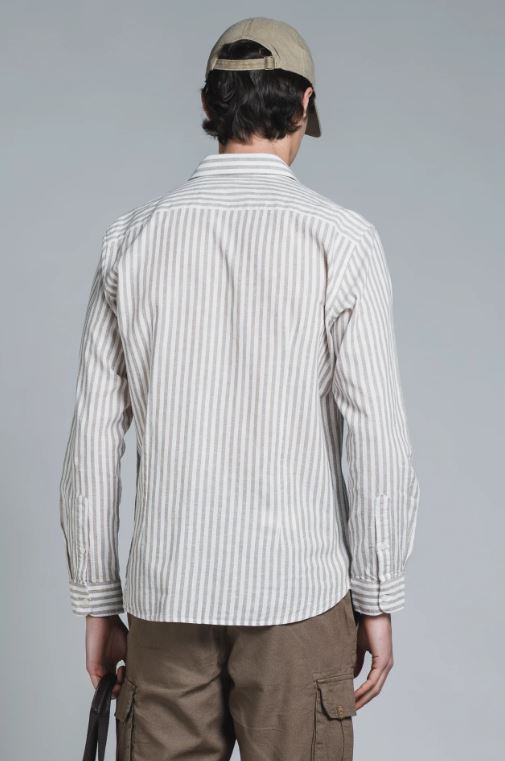 Camicia Riley misto lino righe beige