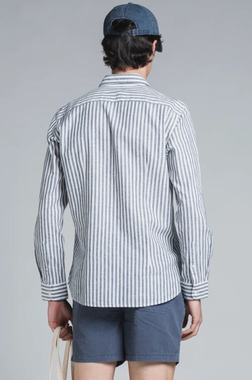 Camicia Riley righe azzurre misto lino