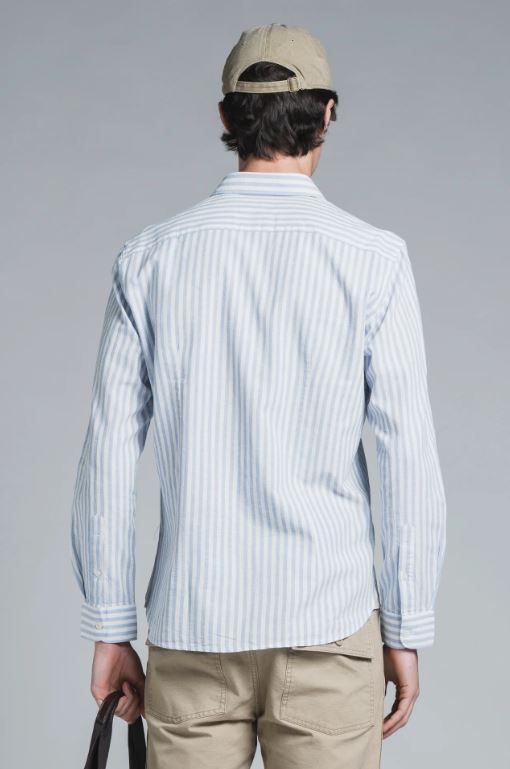 Camicia Riley righe azzurre misto lino