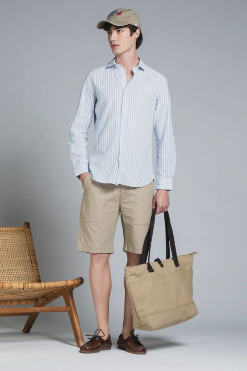 Camicia Riley righe azzurre misto lino