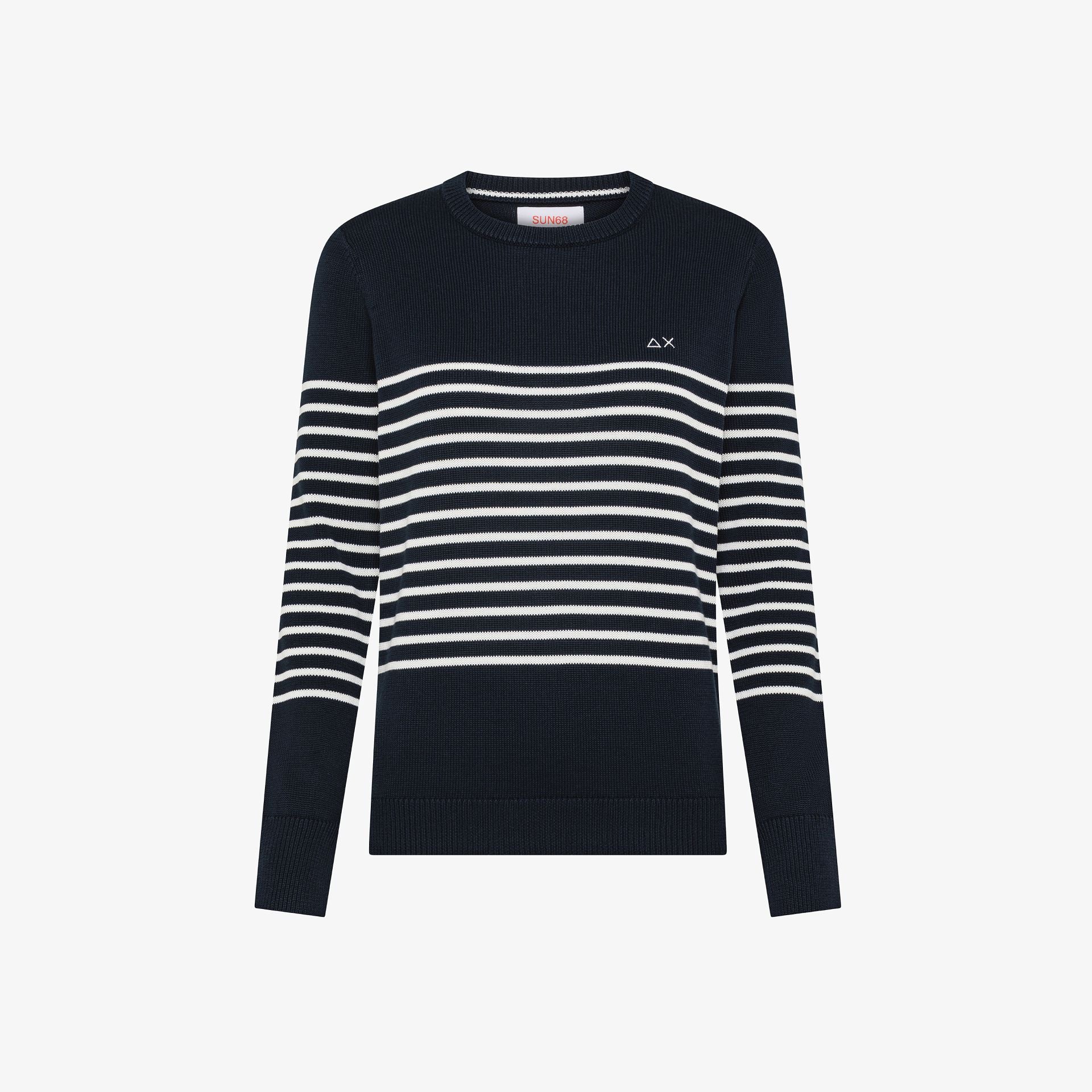 Maglia in cotone a righe blu navy/bianco panna