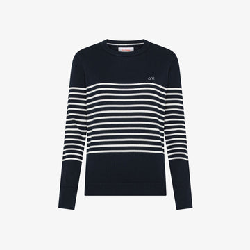 Maglia in cotone a righe blu navy/bianco panna