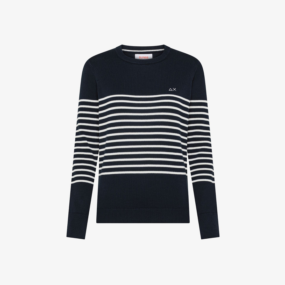 Maglia in cotone a righe blu navy/bianco panna
