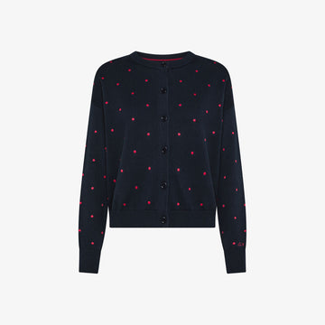 Cardigan in maglia di cotone a pois blu navy/rosso