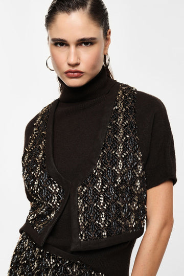 Gilet senza maniche con ricamo geometrico